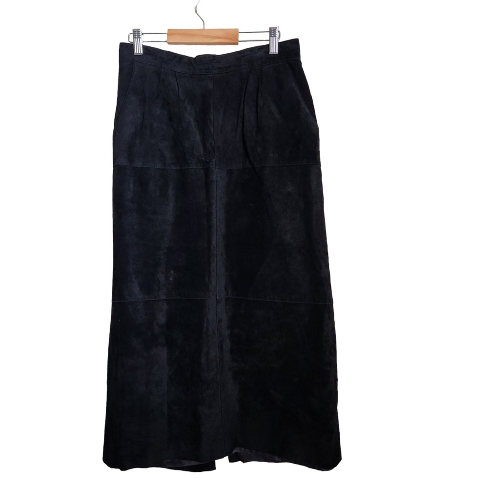 100% Suede Leather Maxi Skirt Size 10 Midi Black Southwest Western City Moto